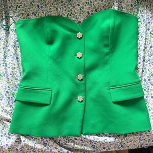 Zara Emerald Green Strapless Bustier Top with Floral Buttons